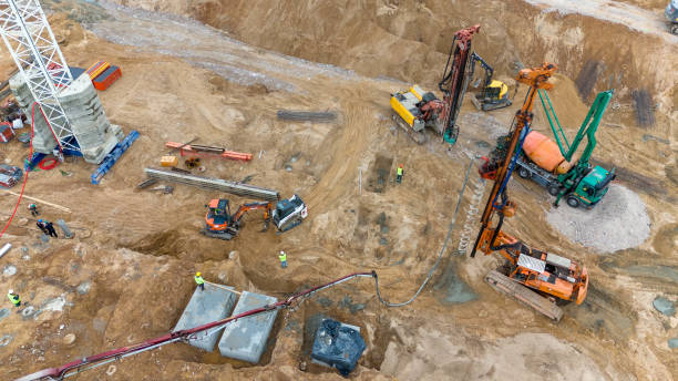 istock Drone photography of construction drill at construction site during summer day 2166831608