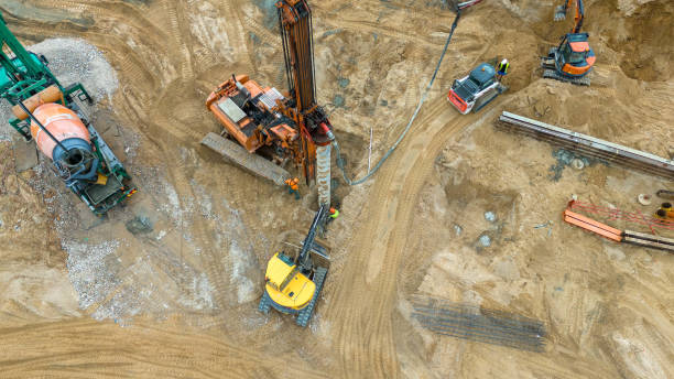 istock Drone photography of construction drill at construction site during summer day 2166831632