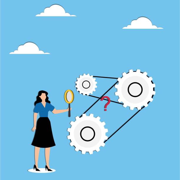 istock Woman examines mechanism, Business Strategy Illustrations, Creativity Illustrations, Currency Illustrations 2166833587