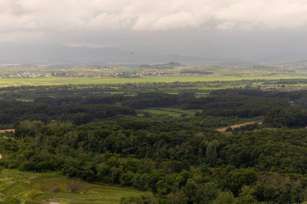 Is a viewing platform on a hill that allows you to see directly into North Korea, Korean Demilitarized Zone, DMZ, Seoul, South Korea