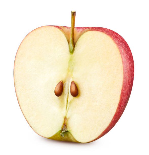 istock Ripe whole apple half fruit isolated on white 2166837570