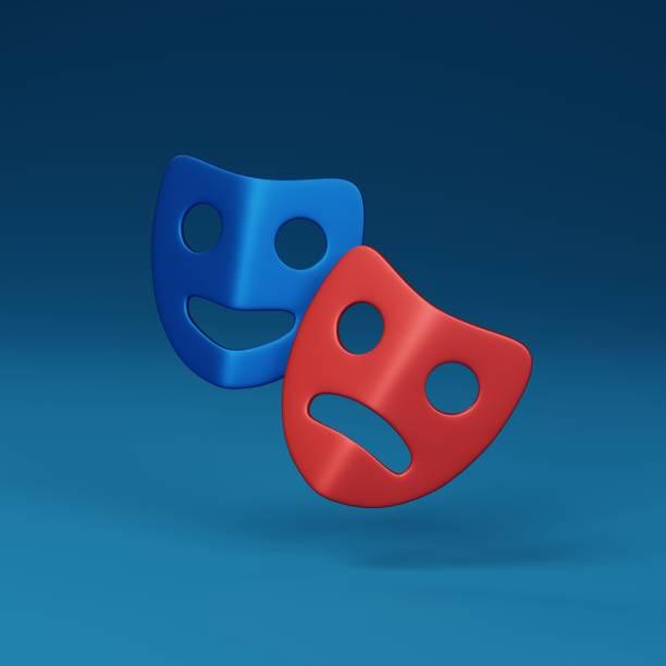 Performing arts featuring theatre masks, blending drama and comedy. Ideal for conveying emotional expression and artistic performances. 3D render illustration