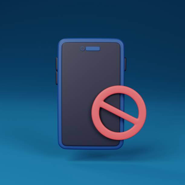 Communication featuring a mobile phone and a forbidden sign. Ideal for conveying the essence of privacy and digital restrictions. 3D render illustration