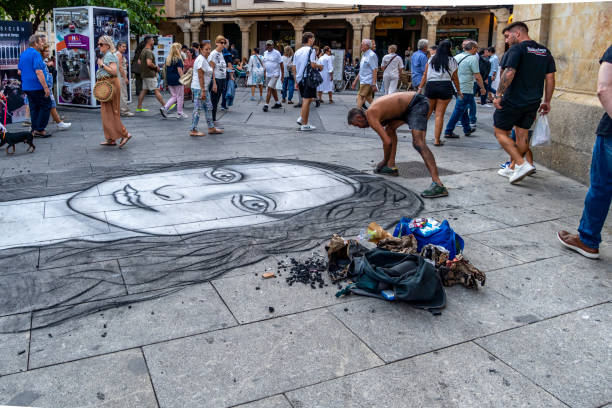 Crowded street in Salamanca, SpainUrban art in the main streets of Salamanca , Spain