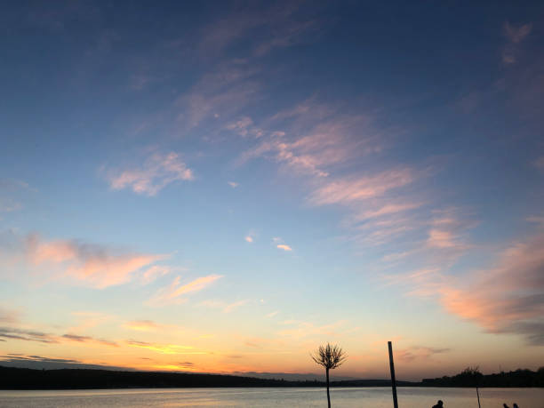 Lake and evening cloudy sky