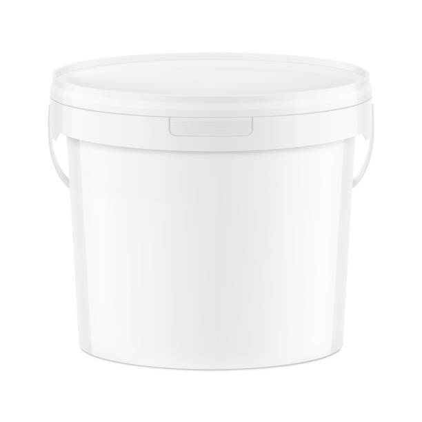 illustrazioni stock, clip art, cartoni animati e icone di tendenza di secchio in plastica bianca per vernici, cibo horeca, colla. - colla
