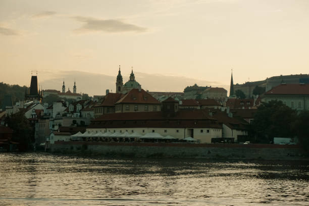 View of a city by the river during evening