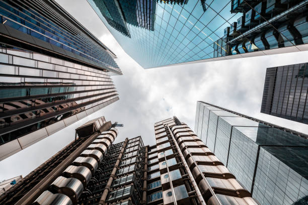 istock Modern skyscrapers in London, low angle view 2166855473