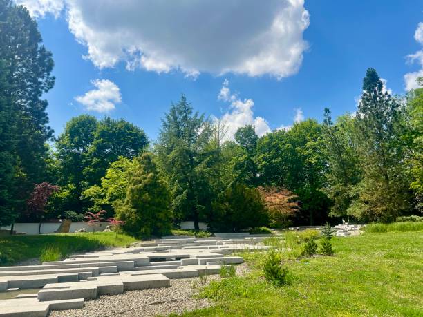 istock Stone steps in the park on a sunny summer day. View from above. 2166858764