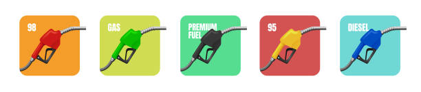 stockillustraties, clipart, cartoons en iconen met fueling nozzle gasoline, diesel, gas on background - benzinestation