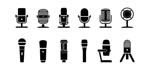 ilustrações de stock, clip art, desenhos animados e ícones de microphone vector icon on white background - microfone