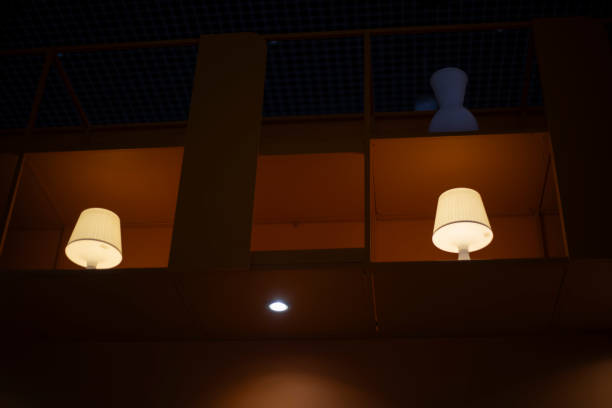 Light in the interior. Interior details. Lamp on the ceiling. Room details.