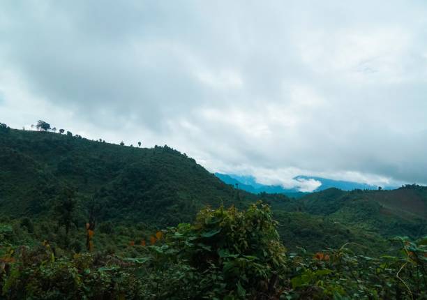 istock The sky is cloudy and the mountains are covered in green trees 2166865321