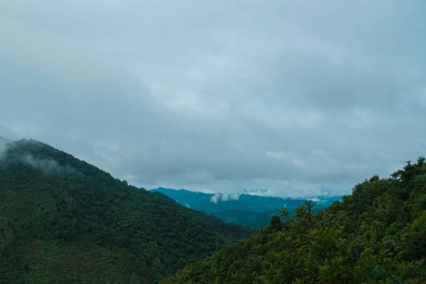 istock The sky is cloudy and the mountains are covered in trees 2166865407