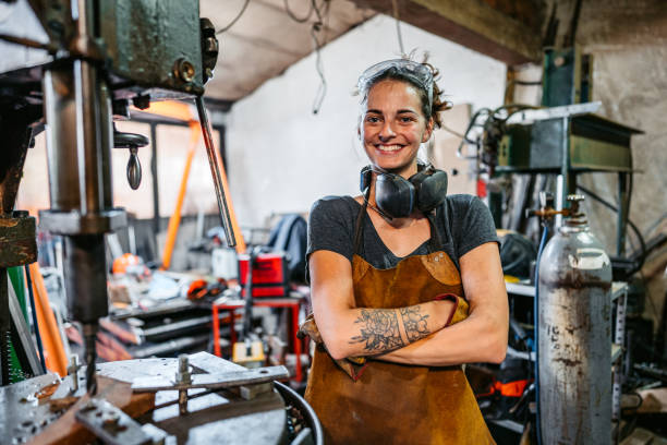 istock Young Female Welder In A Metal Workshop 2166870297