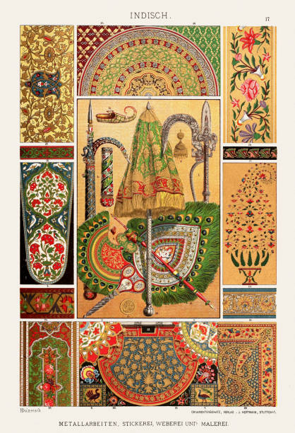 Indian Ornamentation from Antiquity. An illustration from a German book published in 1887 that showcases elegant ornaments from all art periods.