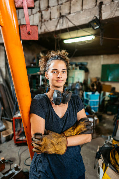 istock Young Female Welder In A Metal Workshop 2166870754