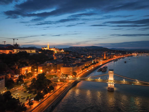 istock Budapest Hungary aerial view sunset night Szechenyi Chain Bridge 2166880027