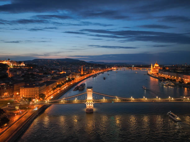 istock Budapest Hungary aerial view sunset night Szechenyi Chain Bridge 2166880753