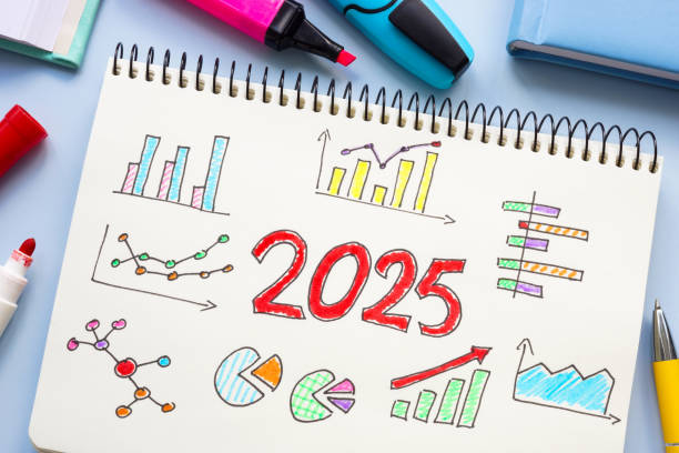 istock Page with financial charts and plans for 2025. Strategic forecasting. 2166882610