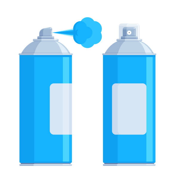 istock Set of light blue spray paint cans with silver caps, one spraying paint. Flat vector illustration isolated on white background. Art supplies and graffiti concept. Perfect for creative projects 2166884453