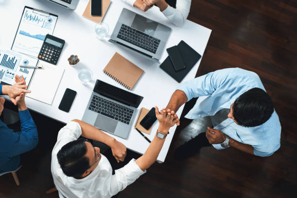 istock Group of diverse office worker employee high five and working together. Prudent 2166889383