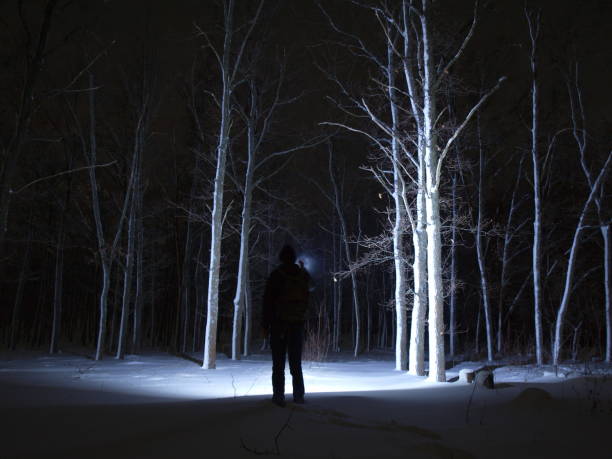 istock Night walk outside the city with a flashlight. 2166890130