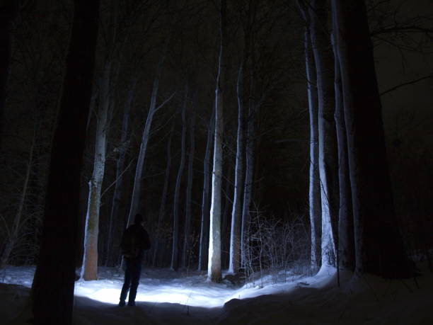 istock Night walk outside the city with a flashlight. 2166890148