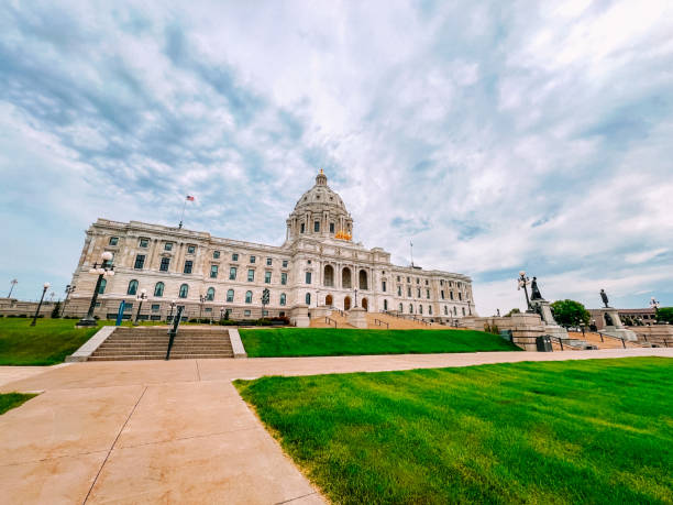 The State Capitol building in St Paul, & Minneapolis, the Twin Cities, on a partly-cloudy summer day in 2024