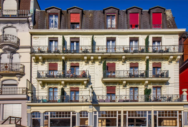 Charming Historic Building with Red Shutters in Montreux - Swiss
