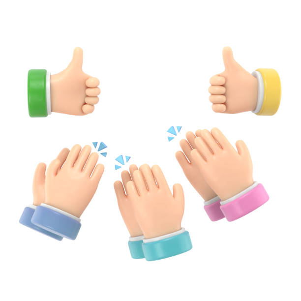 istock Set of people hands clapping, giving likes. Applause, ovation, celebrating, rapture. Flat doodle illustration in cute cartoon style.3D rendering on white background. 2166900220