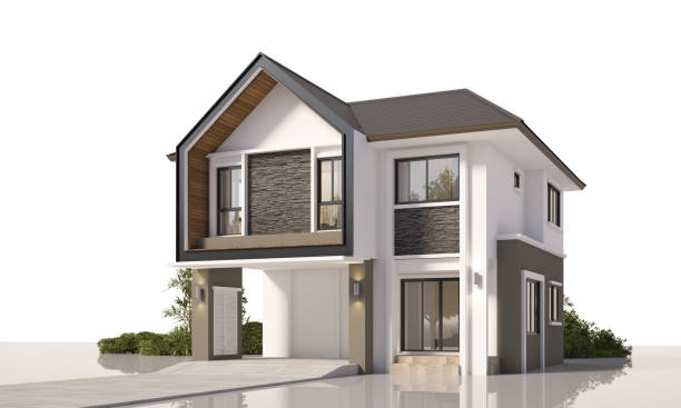 istock Architecture 3d rendering illustration of modern  house on white background 2166901294