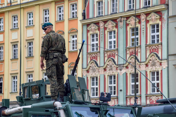 Szczecin, Poland - June 27, 2013: Soldiers of Polish army on farewell military parade  waiting for order to leaving to Afghanistan, Szczecin, Poland