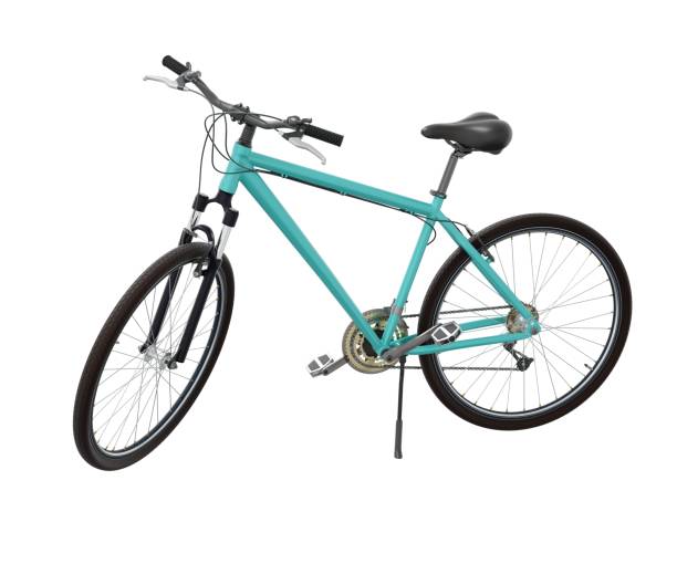 istock Blue teal bicycle standing on kickstand, top view isolated on white background, 3D illustration 2166903760