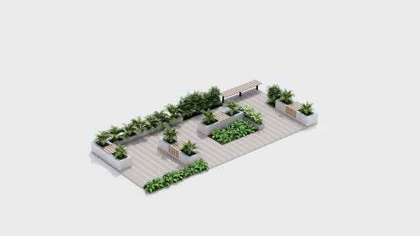 istock isometric top view architecture garden park landscape terrace nature design modern 3d render. 2166906408