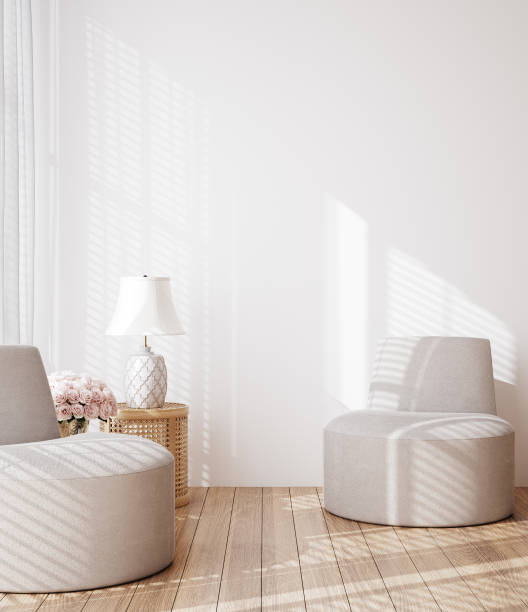 istock Home mockup, white luxury minimalist living room interior 2166909056