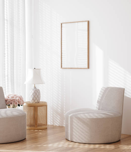 istock Home mockup, white luxury minimalist living room interior 2166909072
