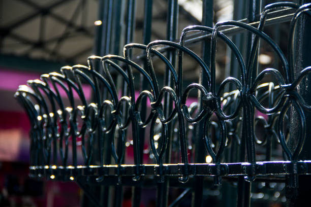 Black iron forge balcony details at Puebla City in Mexico.