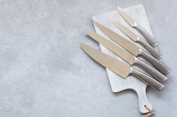 istock Casting steel various chef knife, Set of modern sharp kitchen knives on white background 2166926016