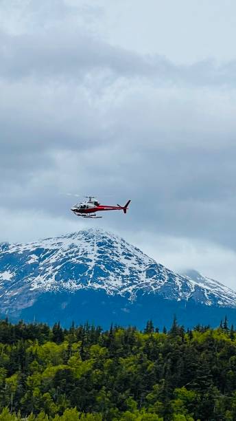 On May 27, 2024 this helicopter is arriving in the area of the cruise ship port in Skagway Alaska