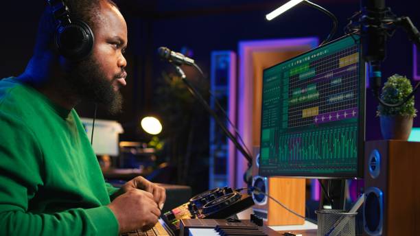 istock Music technician with headset mixing and mastering his audio recordings 2166933737