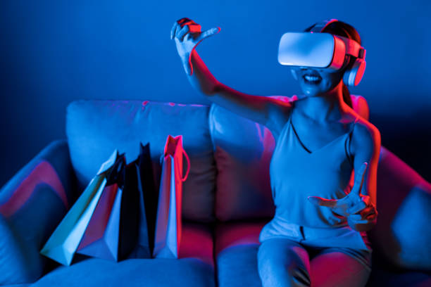 istock Smart female enjoy gesticulate interact other users in metaverse. Hallucination. 2166939628