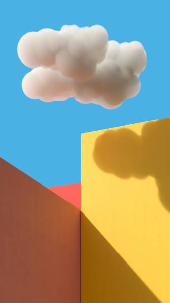 istock Abstract Minimal building pastel colors as a space composition with clouds sky background. 3D rendering. Minimal idea concept. 2166943899