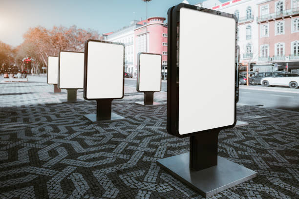 istock Blank billboards on city sidewalk 2166947038