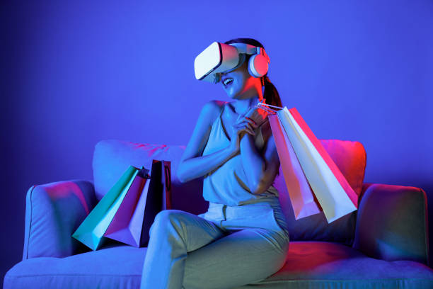 istock Smart female enjoy gesticulate interact other users in metaverse. Hallucination. 2166950809