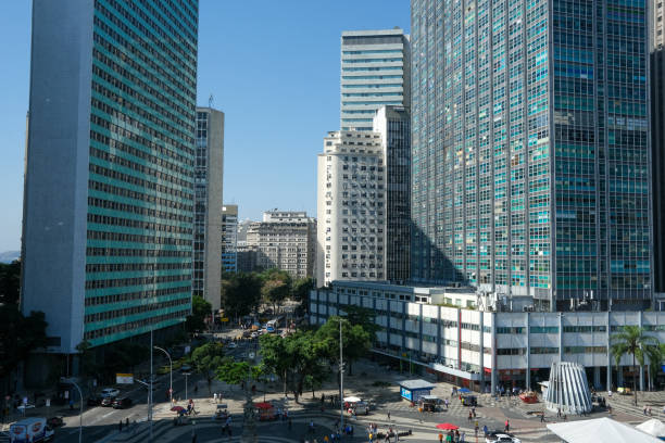 Rio de Janeiro, Brazil - August 15, 2024: downtown famous place, Largo da Carioca viewed from above, also depicting central avenue building