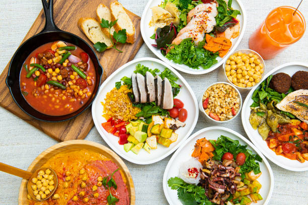 A variety of salads on the table