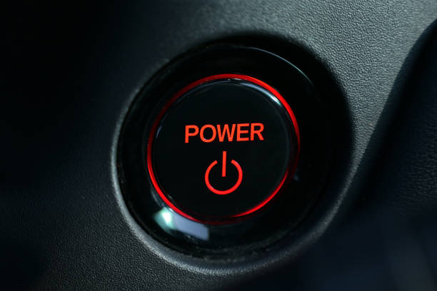 istock push start power engine system button of electric vehicle car 2166956967