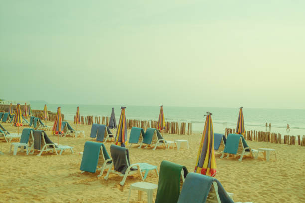 Beach chair in summertime. Vacation leisure in summer. retro color tone effect