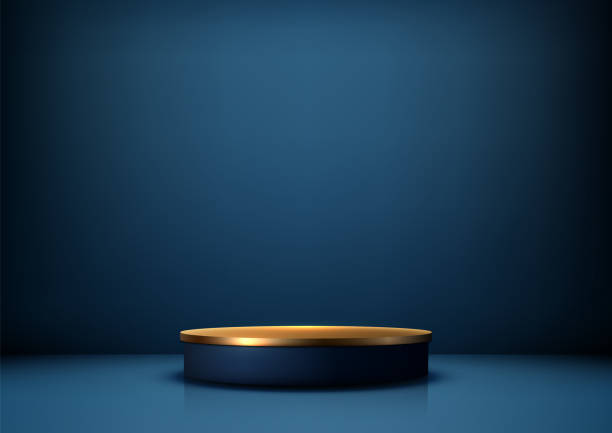 istock Luxury Blue and Gold Podium in Deep Blue Background for Product Display, Minimalist Mockup 2166970592